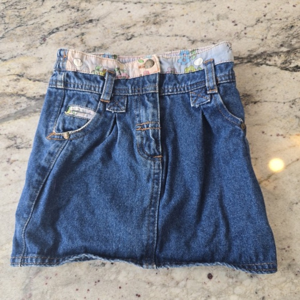Vintage Boy Blue Denim Button Down Skirt Toddler 2T